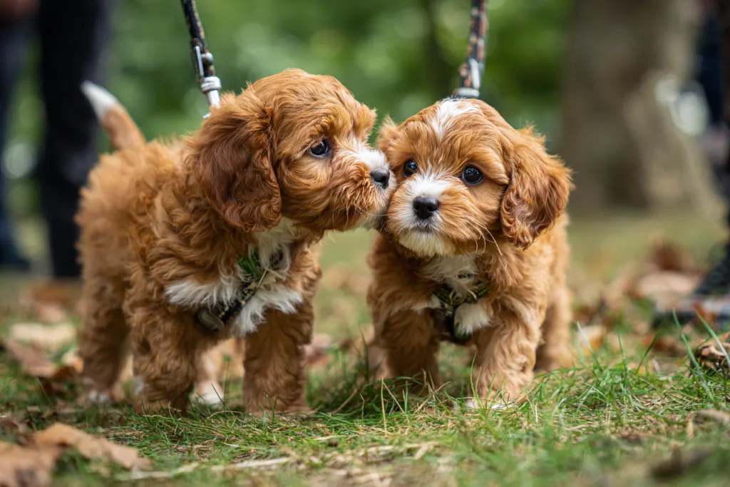 Puppy meeting new people and other dogs in a park